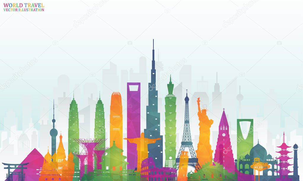 World famous Landmark colorful art. Global Travel And Journey Infographic Back. Vector Flat Design Template.vector/illustration.Can be used for your banner, business, education, website or any artwork