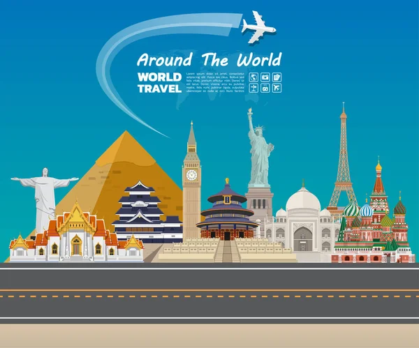 Arte Papel Fama Mundial Global Travel Journey Infographic Inglés Vector — Vector de stock