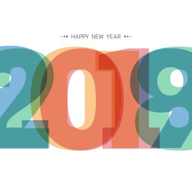 Mutlu yeni yıl 2019. Tebrik kartı. Renkli tasarım. Vektör çizim.