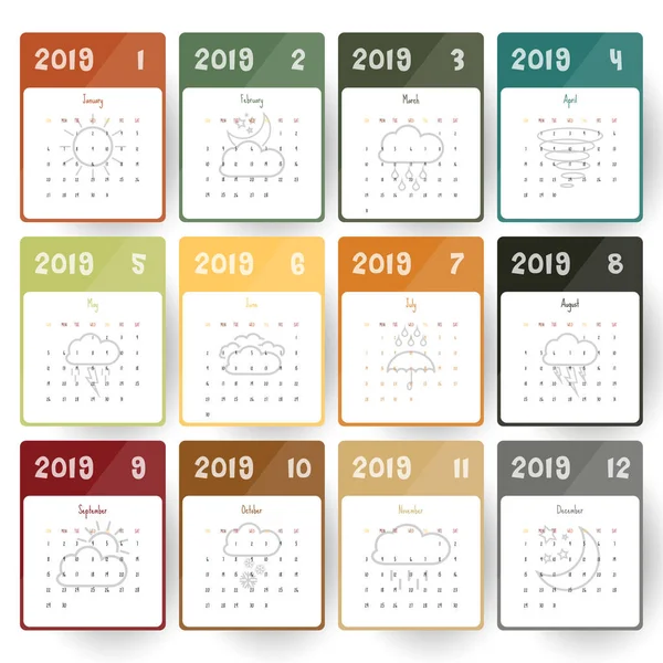 Современный Шаблон Календаря 2019 Года — стоковый вектор