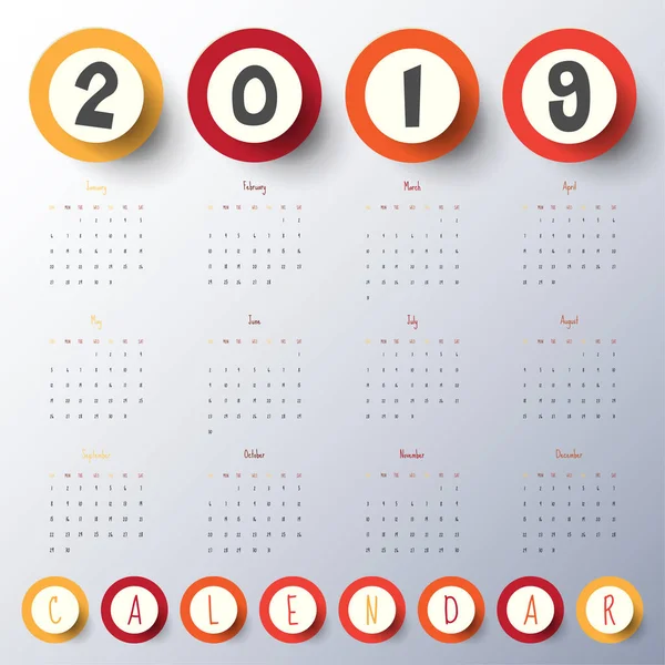 2019 Modelo Calendário Moderno Vector Ilustração — Vetor de Stock