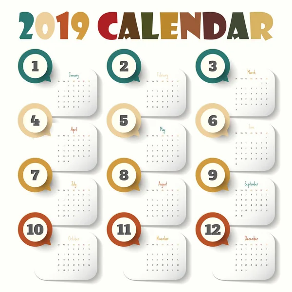 2019 Šablona Moderní Kalendáře Vektor Ilustrace — Stockový vektor