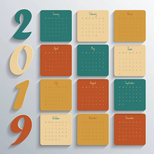 2019 Plantilla Calendario Moderno Vector Ilustración — Vector de stock