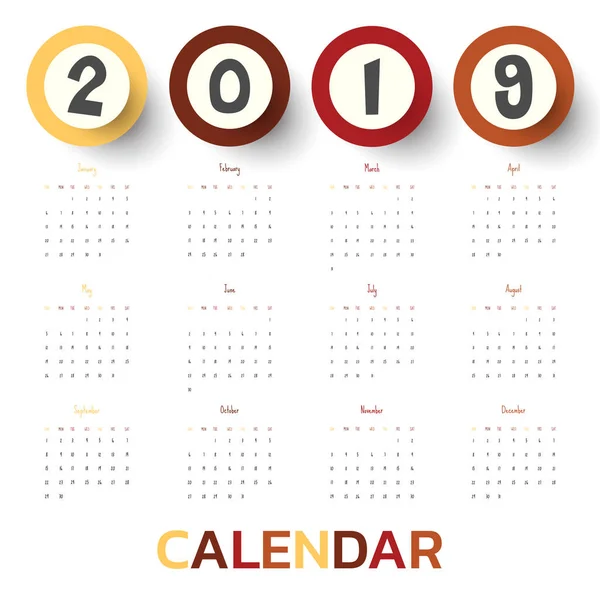 2019 Plantilla Calendario Moderno Vector Ilustración — Archivo Imágenes Vectoriales