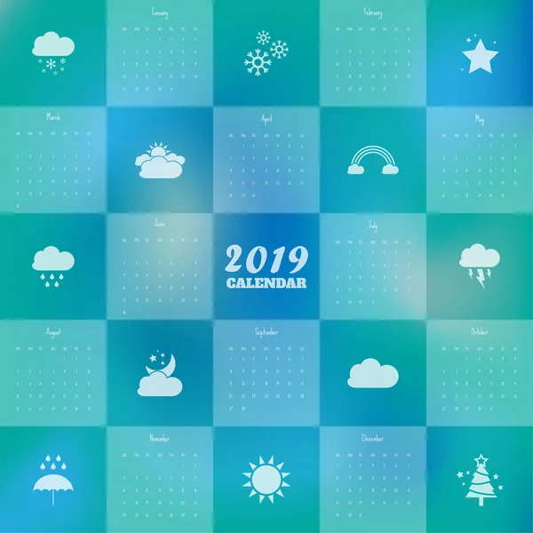 2019 Plantilla Calendario Moderno Vector Ilustración — Vector de stock