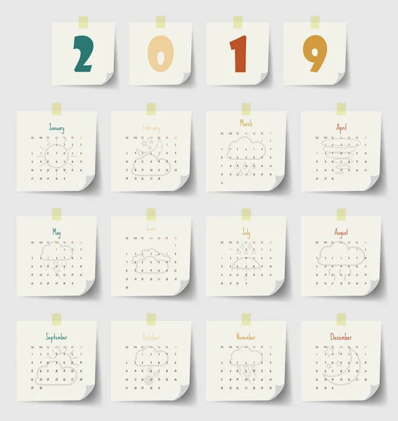 Modèle Calendrier Moderne 2019 Vector Illustration — Image vectorielle