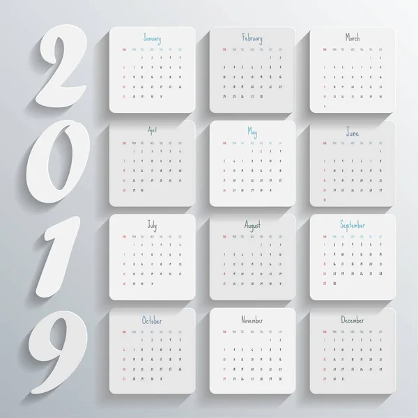 Modèle Calendrier Moderne 2019 Vector Illustration — Image vectorielle