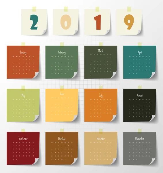 2019 Modern Calendar Template Vector Illustration — Stock Vector