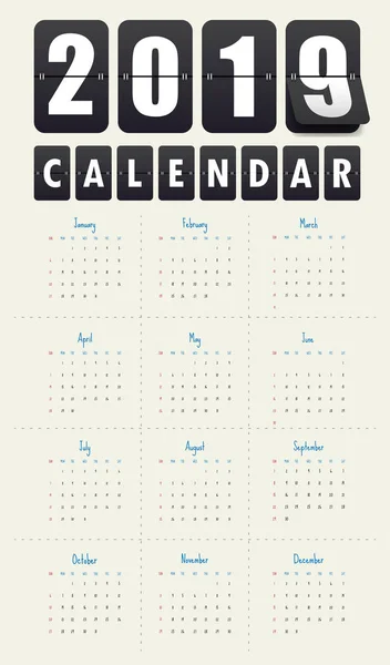 2019 Modern Calendar Template Vector Illustration — Stock Vector