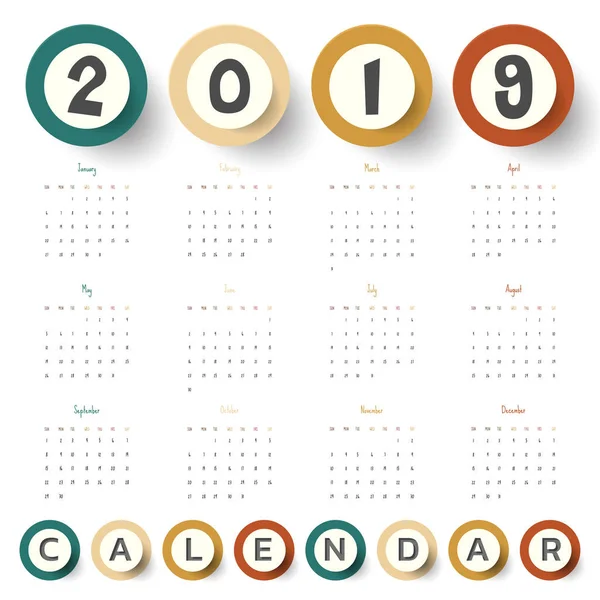 2019 Plantilla Calendario Moderno Vector Ilustración — Archivo Imágenes Vectoriales