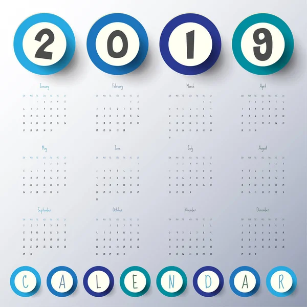 2019 Сучасний Шаблон Календаря Вектор Ілюстрація — стоковий вектор