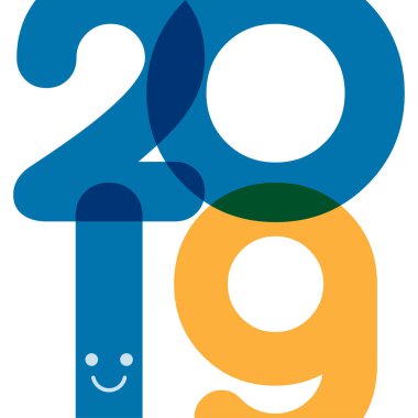 Mutlu yeni yıl 2019. Tebrik kartı. Renkli tasarım. Vektör çizim.