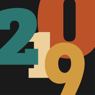 Mutlu yeni yıl 2019. Tebrik kartı. Renkli tasarım. Vektör çizim.