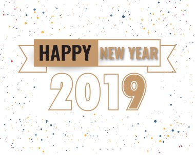 Mutlu yeni yıl 2019. Tebrik kartı. Renkli tasarım. Vektör çizim.