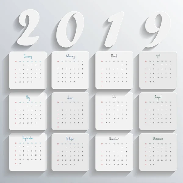 Modèle Calendrier Moderne 2019 Vector Illustration — Image vectorielle