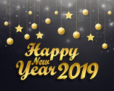 Mutlu yeni yıl 2019. Tebrik kartı. Renkli tasarım. Vektör çizim.