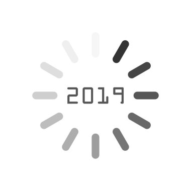 Mutlu yeni yıl 2019. Tebrik kartı. Renkli tasarım. Vektör çizim.