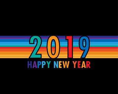 Mutlu yeni yıl 2019. Tebrik kartı. Renkli tasarım. Vektör çizim.