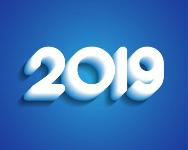 Mutlu yeni yıl 2019. Tebrik kartı. Renkli tasarım. Vektör çizim.