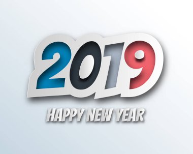 Mutlu yeni yıl 2019. Tebrik kartı. Renkli tasarım. Vektör çizim.