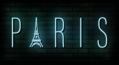 Fransa ve Paris seyahat ve yolculuk neon ışık arka plan. Tasarım Template.used reklam, kitap, başlık sayfası, şablon, seyahat işletme veya sunum için vektör.