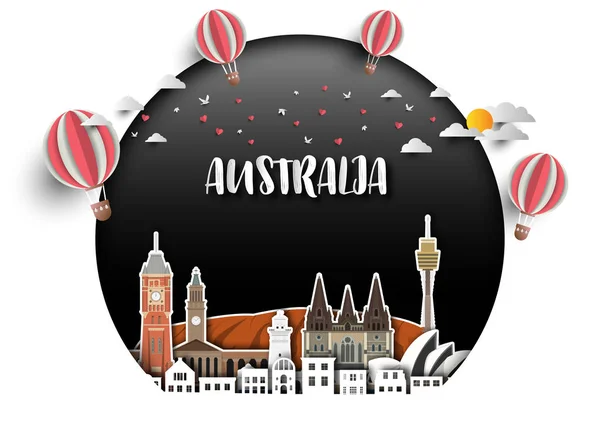 オーストラリア ランドマーク世界的な旅行および旅行の用紙の背景。V — ストックベクタ