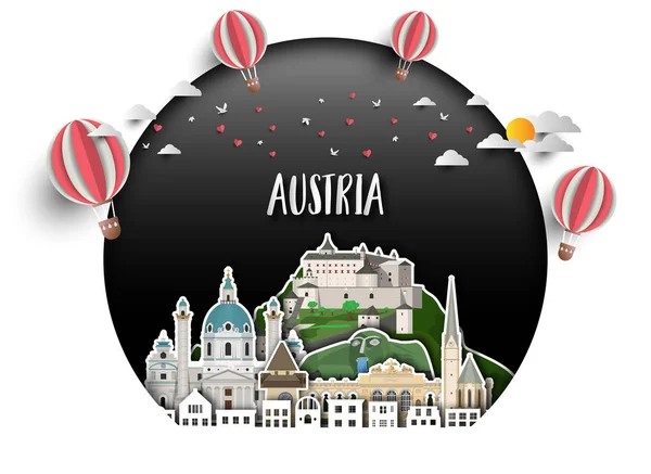 Austria Landmark Global Travel And Journey fondo de papel. Vec — Archivo Imágenes Vectoriales