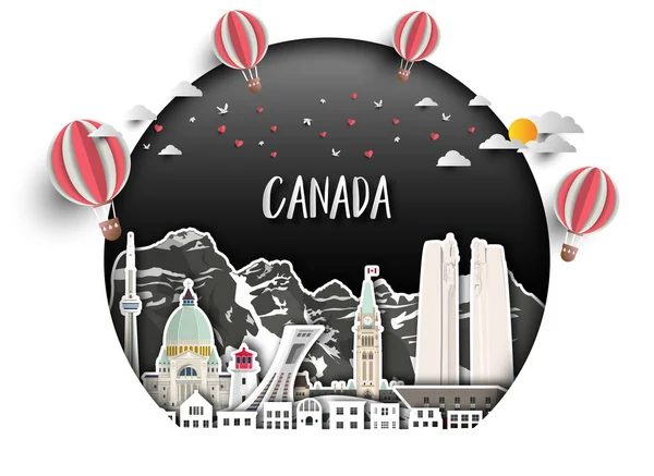 Canada Landmark wereldwijde reizen en reis papier achtergrond. Vect — Stockvector