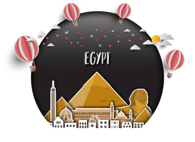 Mısır Simgesel Yapı küresel seyahat ve yolculuk kağıt arka plan. Vecto