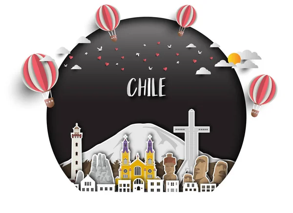 Chile Landmark Global Travel And Journey paper background. Vecto. — Vector de stock