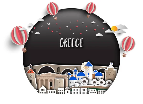 Grecia Landmark Global Travel And Journey fondo de papel. Vect. — Vector de stock