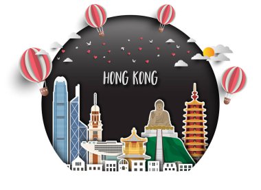 Hong kong Simgesel Yapı küresel seyahat ve yolculuk kağıt arka plan. V