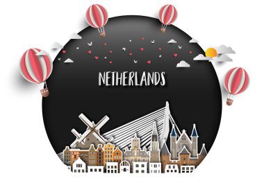Hollanda Landmark küresel seyahat ve yolculuk kağıt arka plan. 