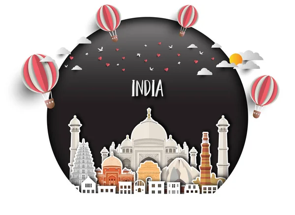 印度地标全球旅行和旅行论文背景. — 图库矢量图片