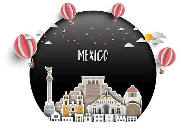 Mexiko Wahrzeichen globalen Reise-und Reise-Papier Hintergrund. vect — Stockvektor