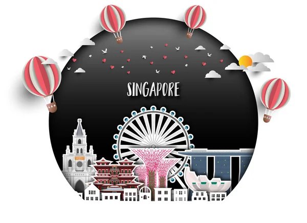 Singapore Landmark Global Travel And Journey paper background. V — Stock Vector