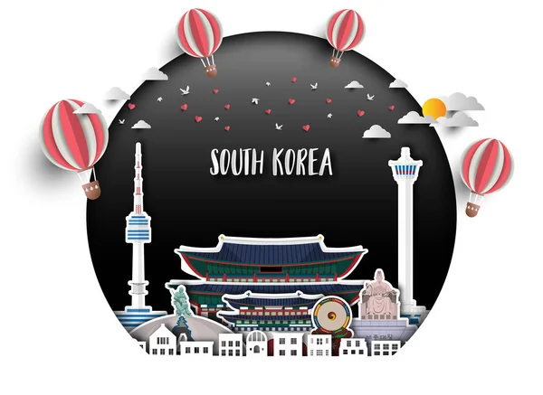 South Korea Landmark Global Travel And Journey paper background. — Stock Vector