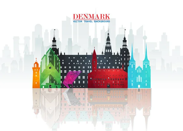 Denmark Landmark Global Travel And Journey paper background. Vec — Stock Vector