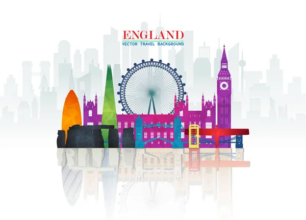 Anglia Landmark globális utazási és utazást papír háttér. Vec — Stock Vector
