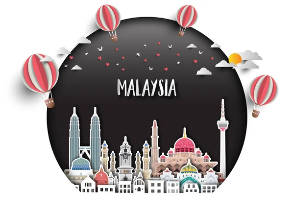 Malasia Landmark Global Travel And Journey fondo de papel. Ve. — Vector de stock