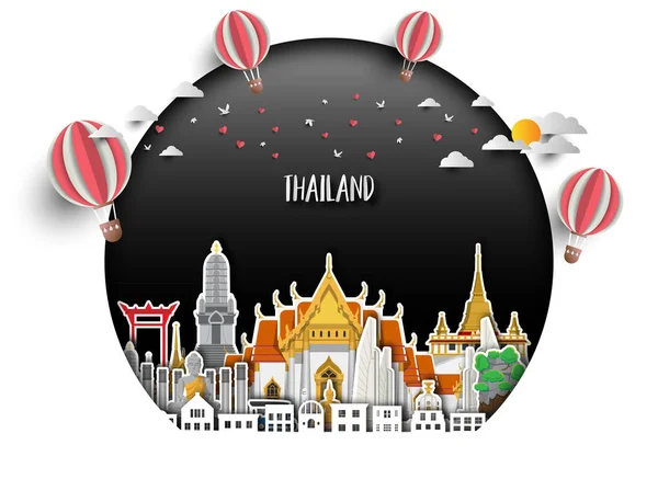 Ταϊλάνδη ορόσημο παγκόσμιο ταξίδι και ταξίδι φόντο του χαρτιού. Ve — Διανυσματικό Αρχείο