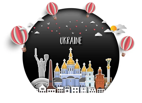 Ukraine Wahrzeichen globalen Reise-und Reise-Papier Hintergrund. vec — Stockvektor