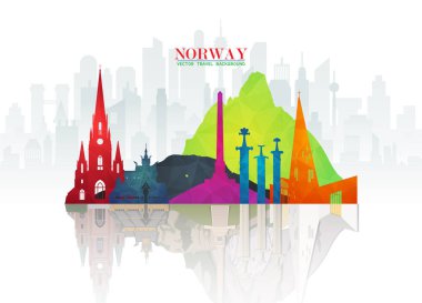 Norveç Simgesel Yapı küresel seyahat ve yolculuk kağıt arka plan. Vect