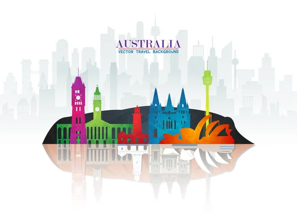 Australia Punto di riferimento Global Travel and Journey sfondo carta. V — Vettoriale Stock