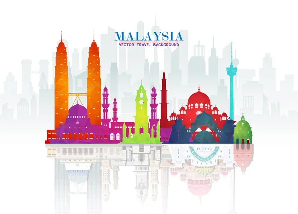 Fundo de papel de Malaysia Marco Global viagens e viagem. Ve —  Vetores de Stock