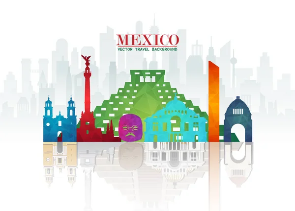 メキシコ ランドマーク世界的な旅行および旅行の用紙の背景。Vect — ストックベクタ