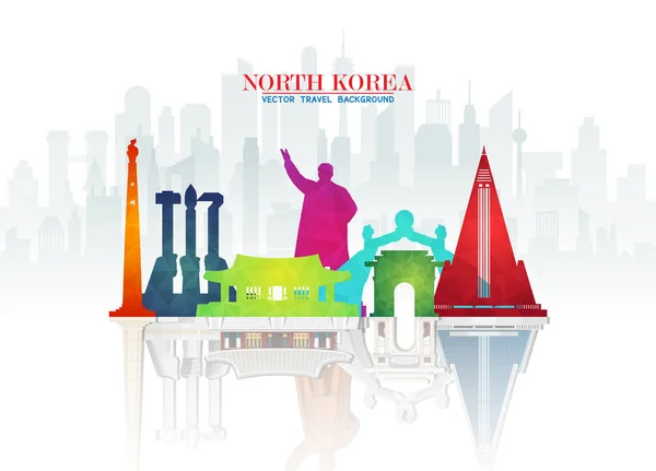 북한 랜드마크 글로벌 여행 및 여행 종이 배경. — 스톡 벡터