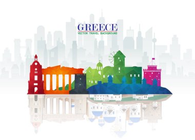Yunanistan Simgesel Yapı küresel seyahat ve yolculuk kağıt arka plan. Vect