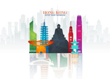 Hong kong Simgesel Yapı küresel seyahat ve yolculuk kağıt arka plan. V