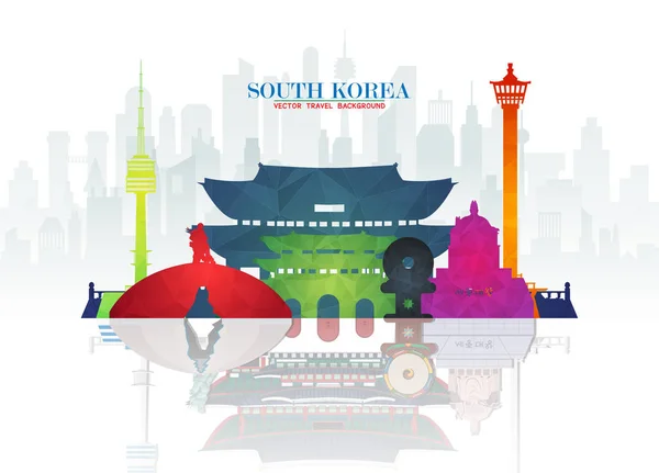 South Korea Landmark Global Travel & Journey paper background . — стоковый вектор